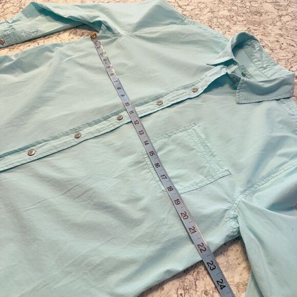 Escape by Habitat Size M Cotton Poplin Loose Button Front Up Shirt Top Aqua Blue - Picture 9 of 12